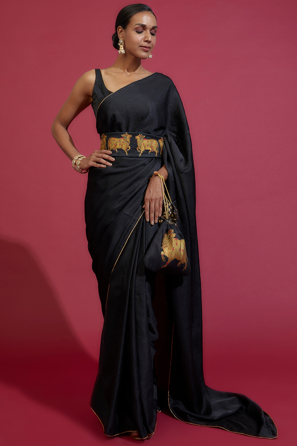 BLACK BENARASI SAREE WITH SEMI SILK PLEATS – ShopBollyWear.Com