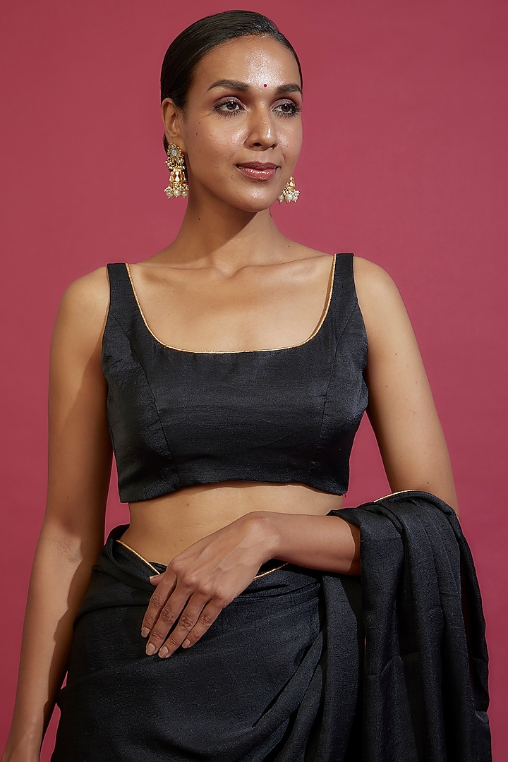 Black & Gold Silk Wedding Saree Set by Label GehnaSamah at Pernia's Pop Up Shop