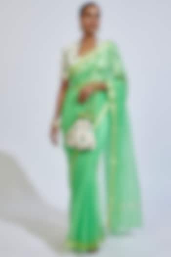 Parrot Green Kota Saree Set by Label GehnaSamah