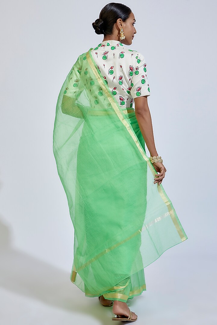 Parrot Green Kota Party Wear Saree Set by Label GehnaSamah at Pernia's Pop Up Shop