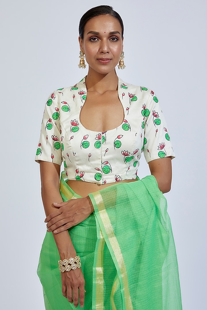 Parrot Green Kota Party Wear Saree Set by Label GehnaSamah at Pernia's Pop Up Shop