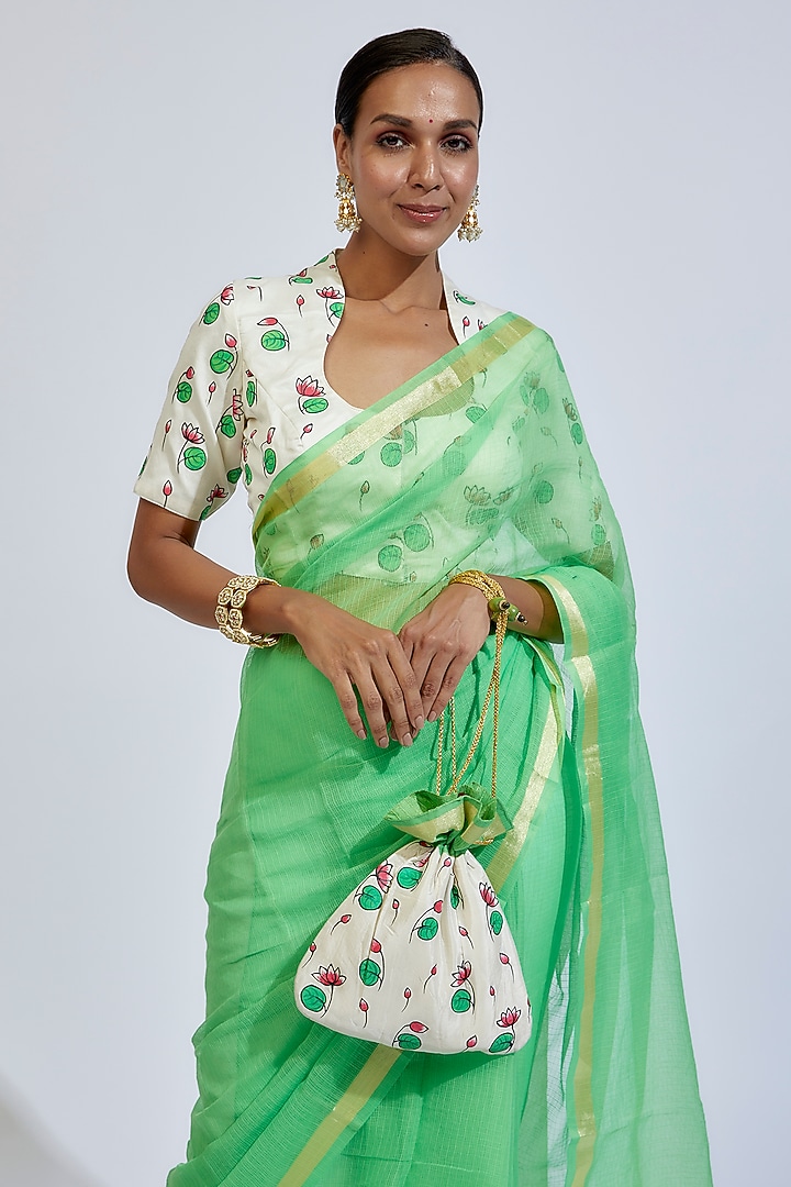 Parrot Green Kota Party Wear Saree Set by Label GehnaSamah at Pernia's Pop Up Shop