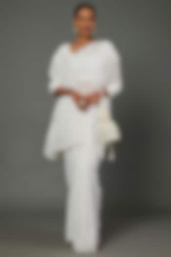 Pristine White Georgette Embroidered Lucknowi Saree by Label GehnaSamah