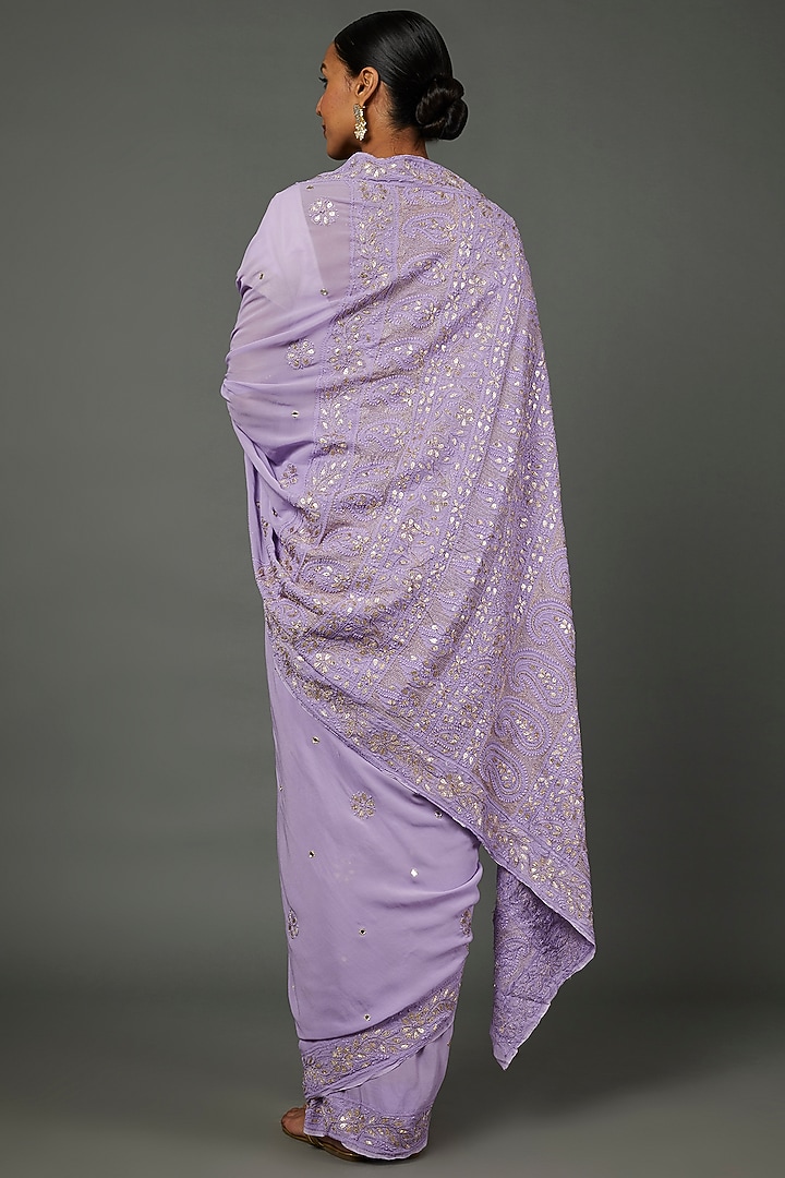 Mauve Georgette Gota Embroidered Lucknowi Party Wear Saree Set by Label GehnaSamah at Pernia's Pop Up Shop