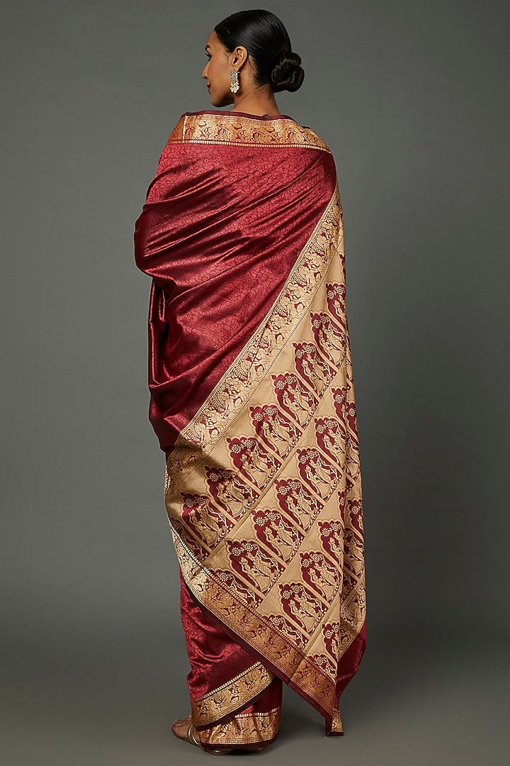 Maroon Ghicha Silk Weaved Party Wear Saree Set by Label GehnaSamah at Pernia's Pop Up Shop