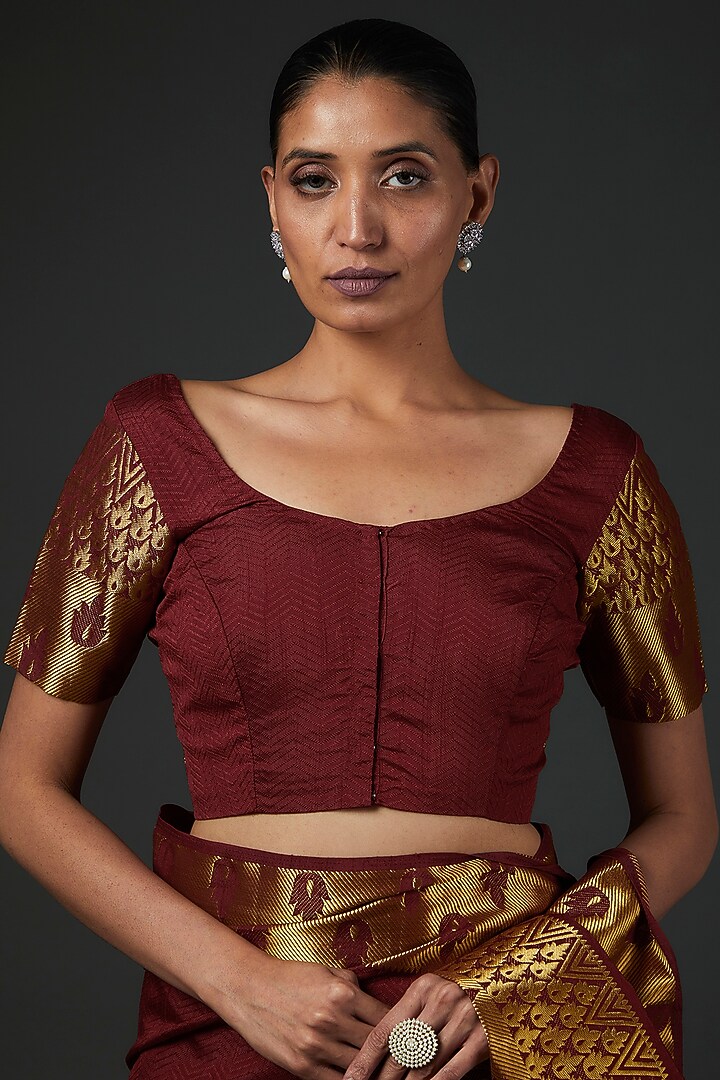 Maroon Cotton Party Wear Saree Set by Label GehnaSamah at Pernia's Pop Up Shop