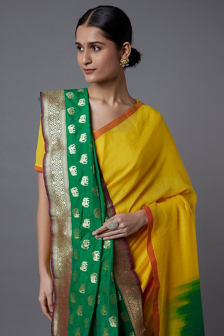 Bottle Green Banarasi Silk Stole by Label GehnaSamah at Pernia's Pop Up Shop