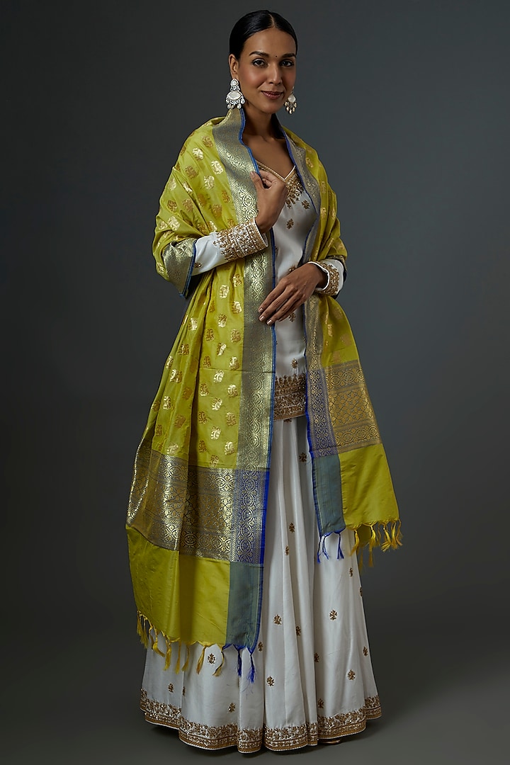 Lime Silk Stole by Label GehnaSamah