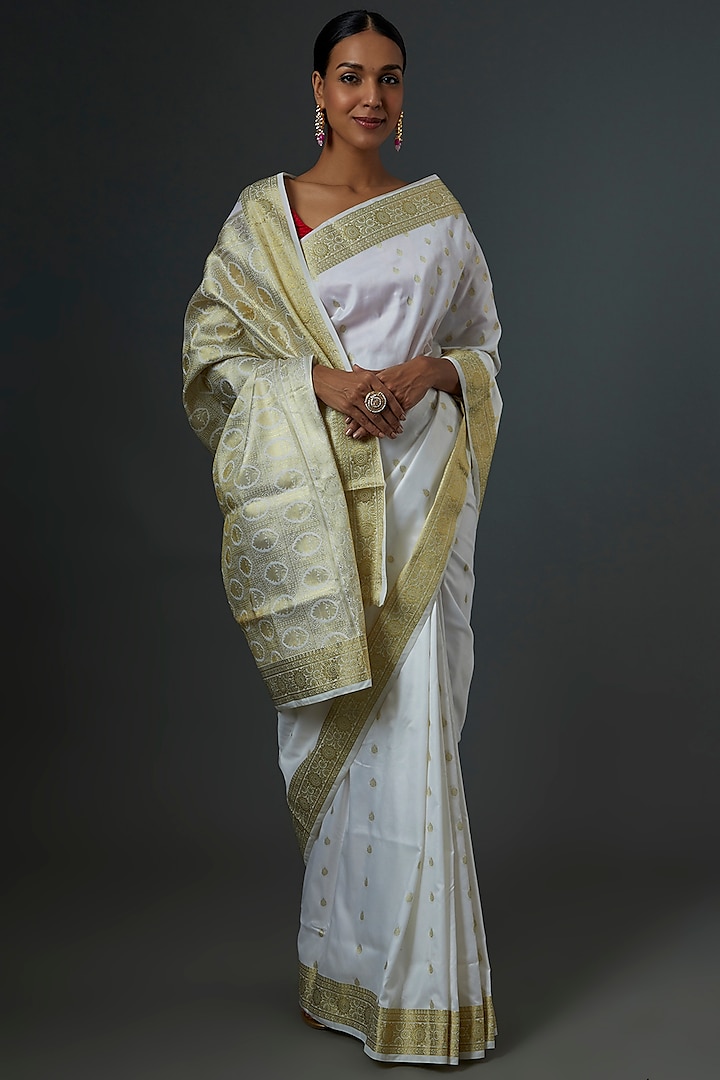 White Silk Banarasi Saree by Label GehnaSamah