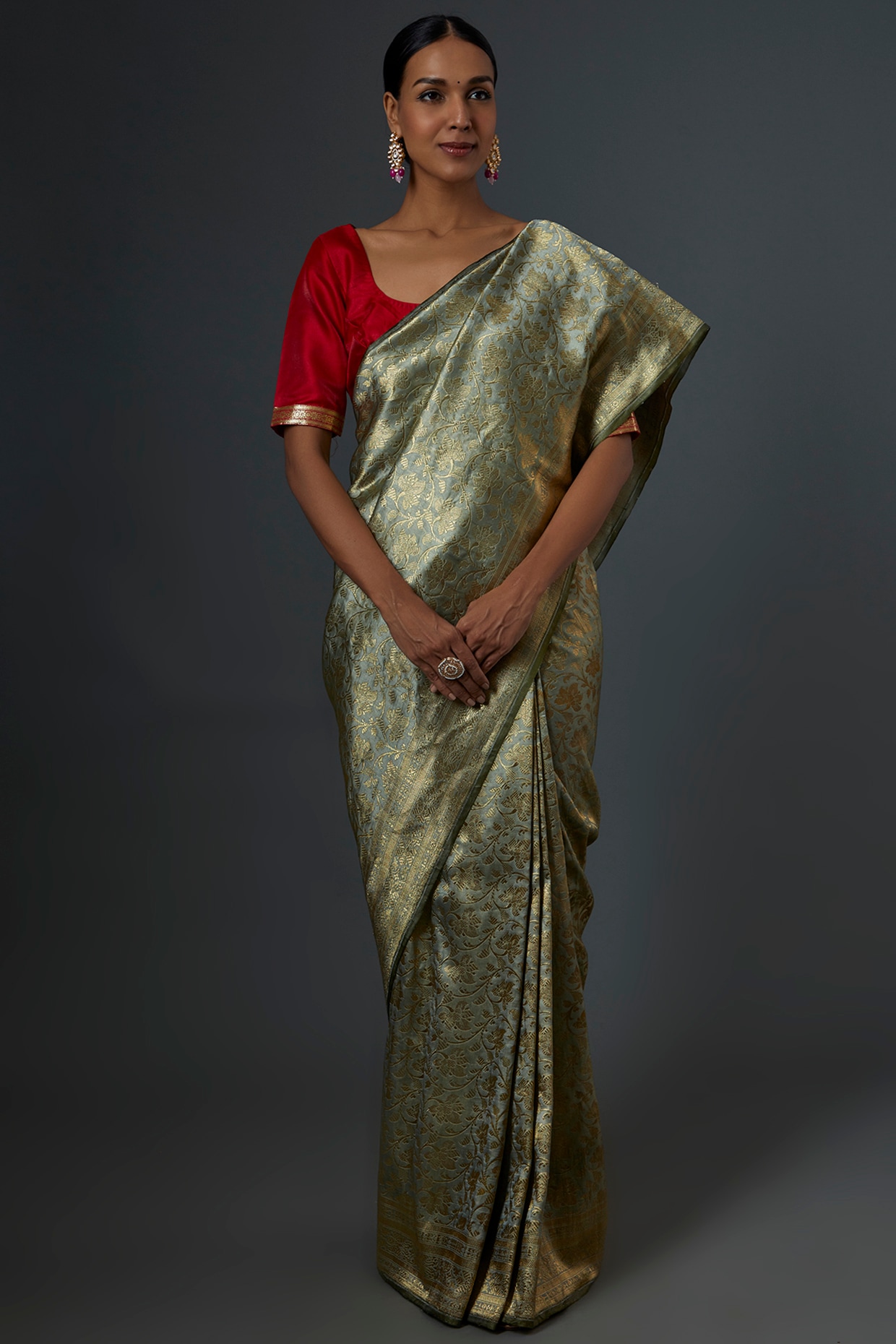 parrot green banarasi saree and blouse