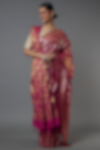 Hot Pink Banarasi Saree With Stole by Label GehnaSamah