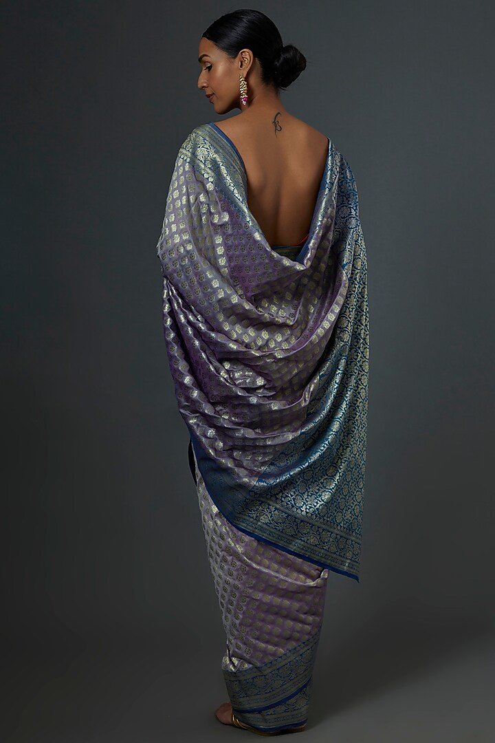 Grey & Turquoise Silk Banarsi Wedding Saree by Label GehnaSamah at Pernia's Pop Up Shop