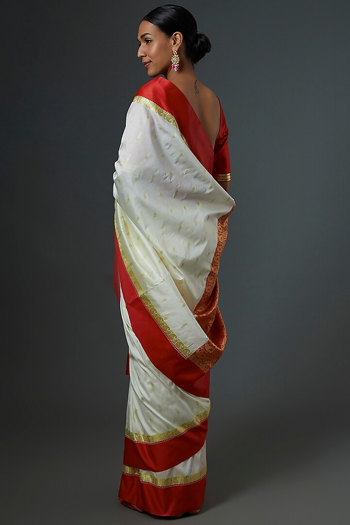 Red & White Silk Kanjeevaram Wedding Saree by Label GehnaSamah at Pernia's Pop Up Shop