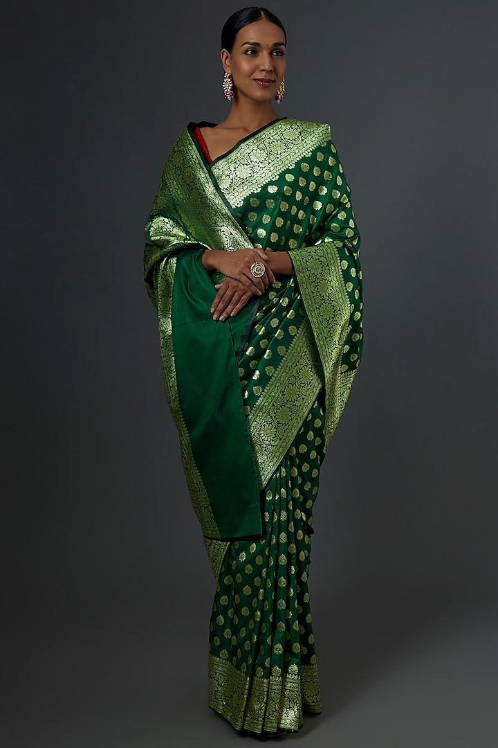 Green Silk Saree by Label GehnaSamah