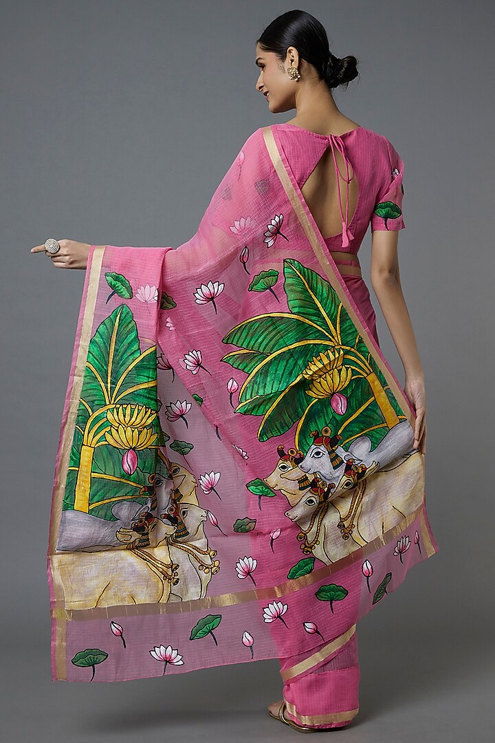 Pink Pichwai Printed Party Wear Saree Set by Label GehnaSamah at Pernia's Pop Up Shop