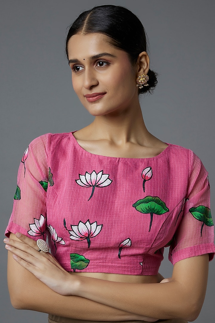 Pink Pichwai Printed Party Wear Saree Set by Label GehnaSamah at Pernia's Pop Up Shop