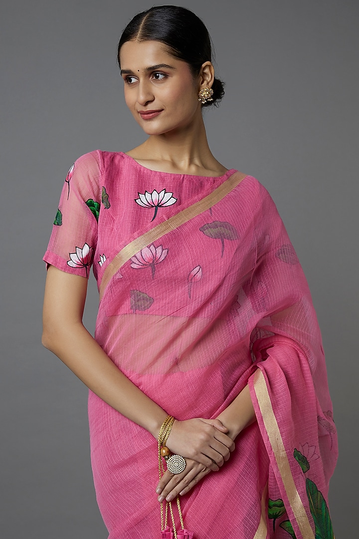 Pink Pichwai Printed Party Wear Saree Set by Label GehnaSamah at Pernia's Pop Up Shop