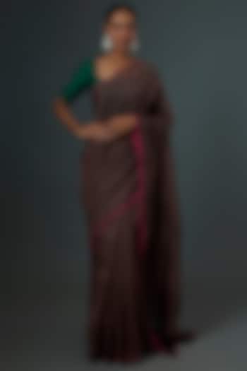 Brown Chanderi Hand Painted Saree Set by Label GehnaSamah