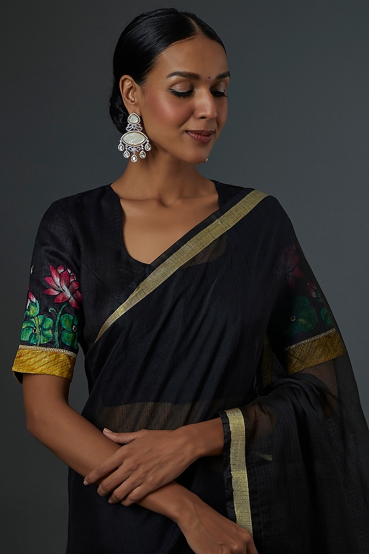 Black Silk Embellished Blouse by Label GehnaSamah at Pernia's Pop Up Shop