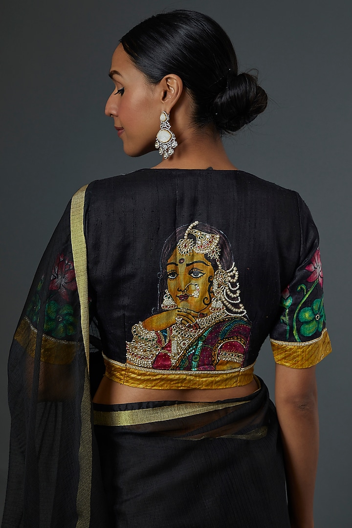 Black Silk Embellished Blouse by Label GehnaSamah at Pernia's Pop Up Shop