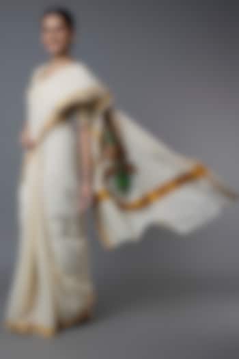 White Hand Painted Saree by Label GehnaSamah