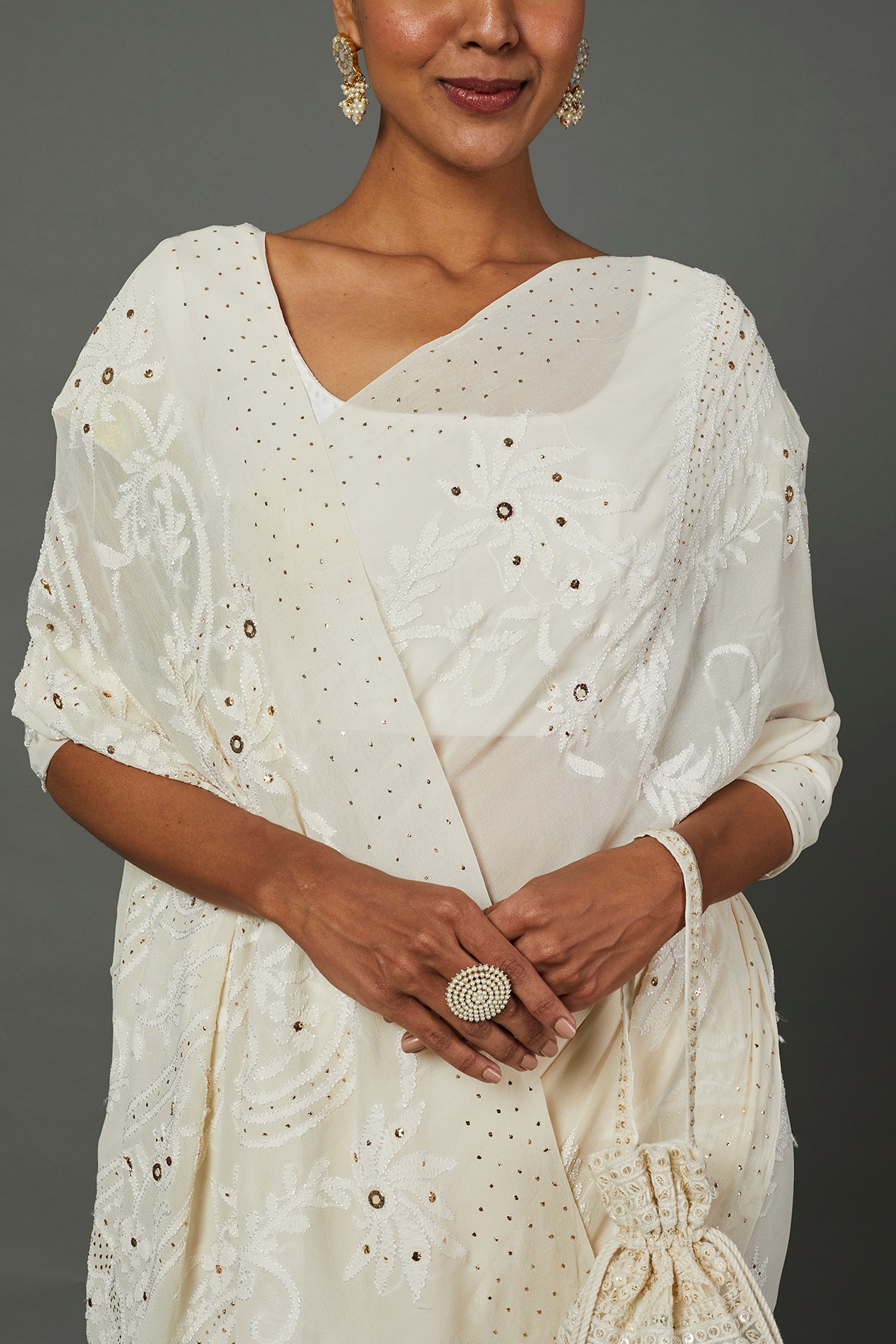 Pure Georgette Chikankari Sarees | Saree look, Elegant saree, Indian  fashion dresses
