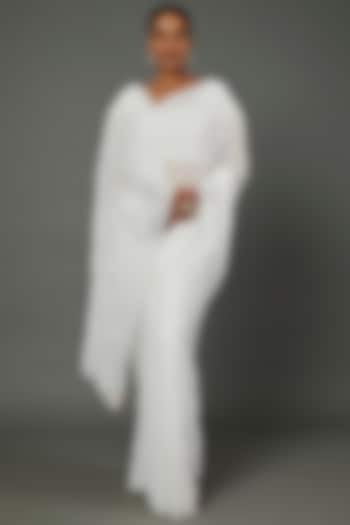 Pristine White Pure Georgette Embroidered Saree Set by Label GehnaSamah