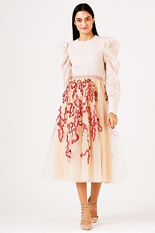 Beige Tulle Skirt by Geisha Designs