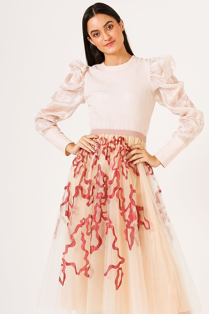 Beige Tulle Skirt by Geisha Designs at Pernia's Pop Up Shop