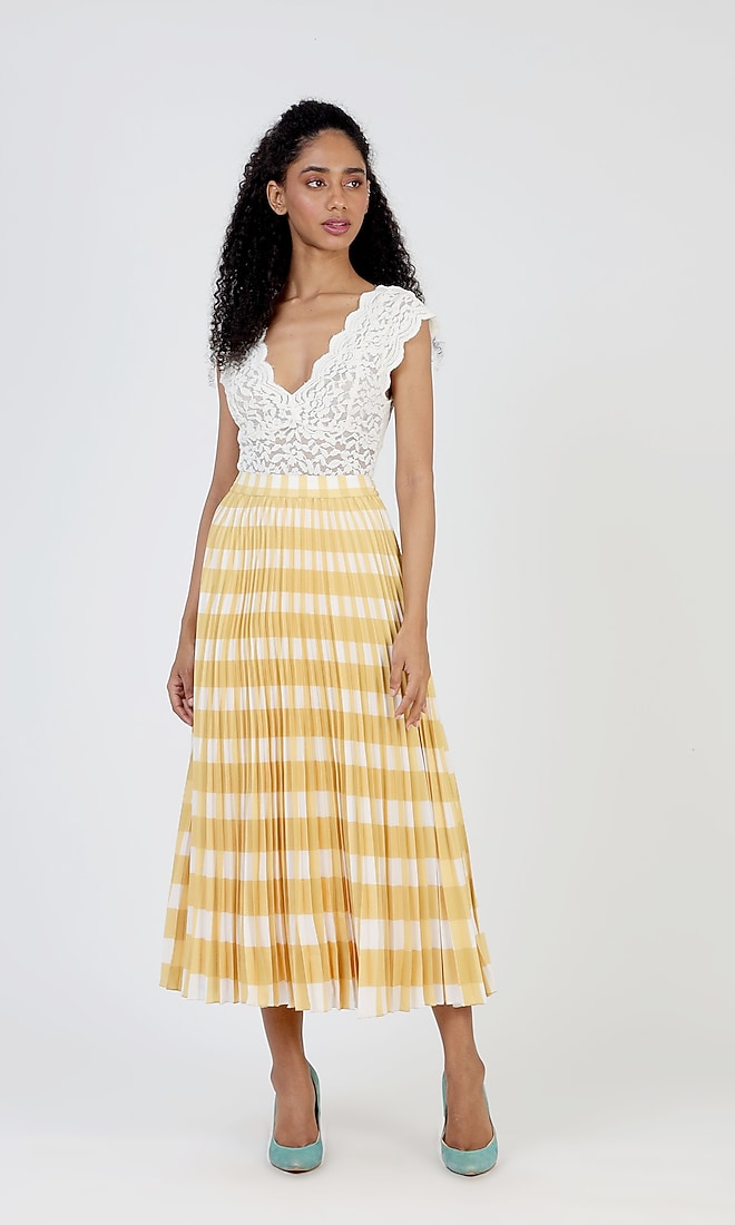 Yellow Checkered Skirt by Geisha Designs at Pernia's Pop Up Shop