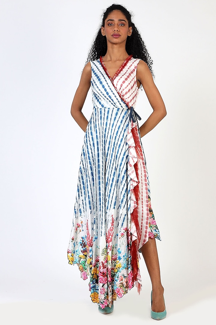 Blue Printed Wrap Dress by Geisha Designs at Pernia's Pop Up Shop