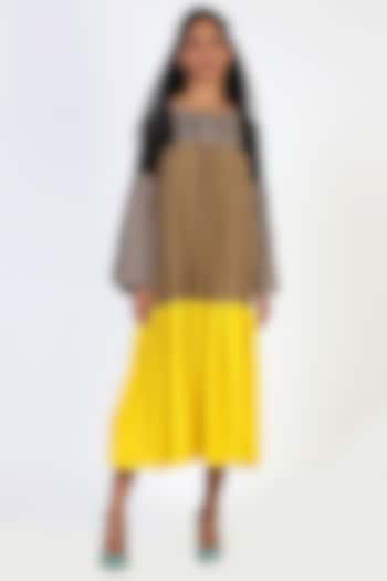 Brown Colour Blocked Tiered Dress by Geisha Designs at Pernia's Pop Up Shop