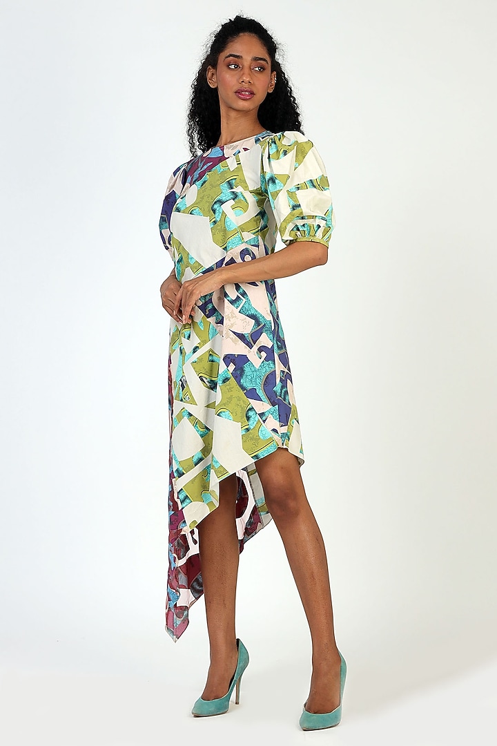 Green High Low Printed Summer Dress by Geisha Designs at Pernia's Pop Up Shop