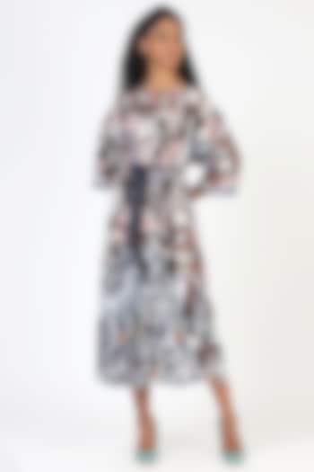 Navy Blue Embroidered Midi Vacation Dress by Geisha Designs at Pernia's Pop Up Shop