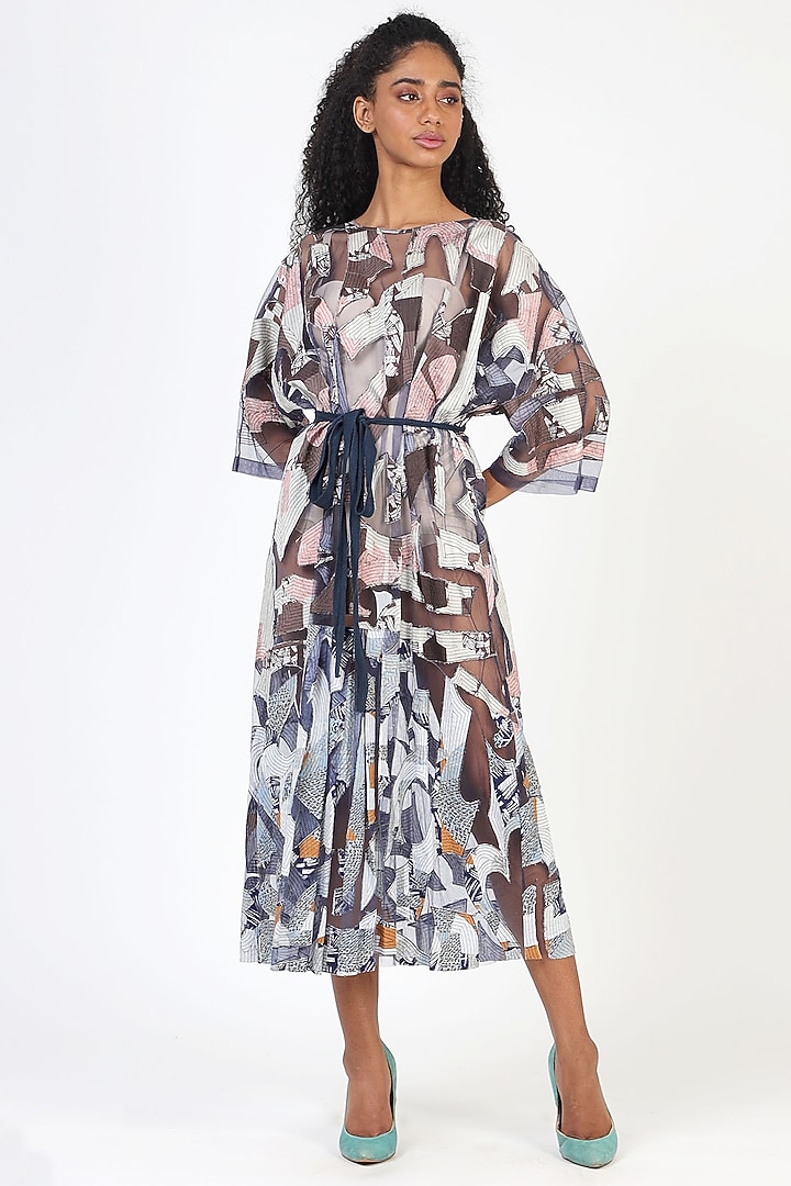 Navy Blue Embroidered Midi Vacation Dress by Geisha Designs at Pernia's Pop Up Shop