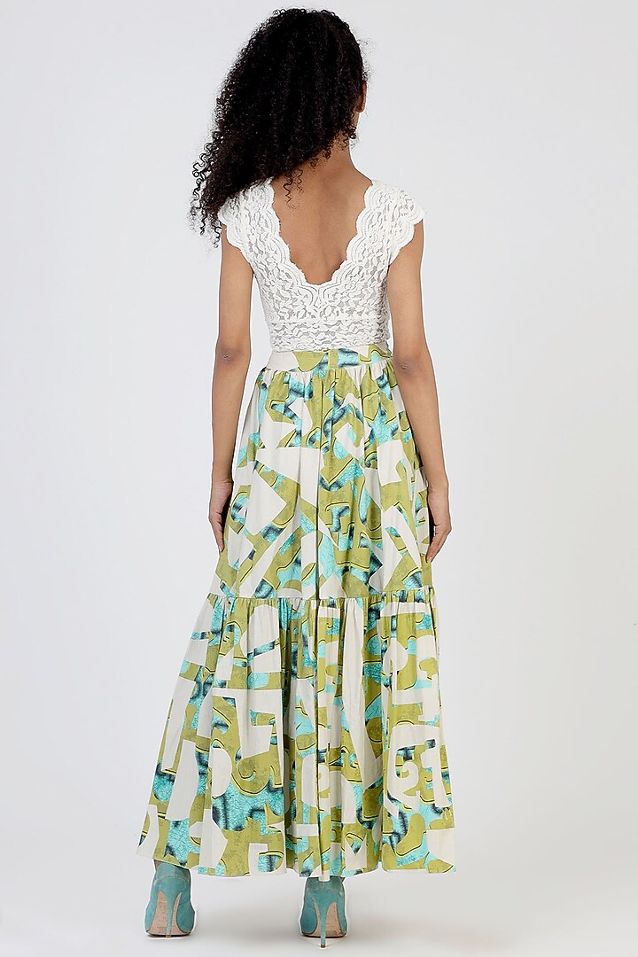 Green Printed Maxi Skirt by Geisha Designs at Pernia's Pop Up Shop