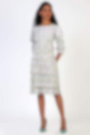 Off-White Pleated Midi Dress by Geisha Designs