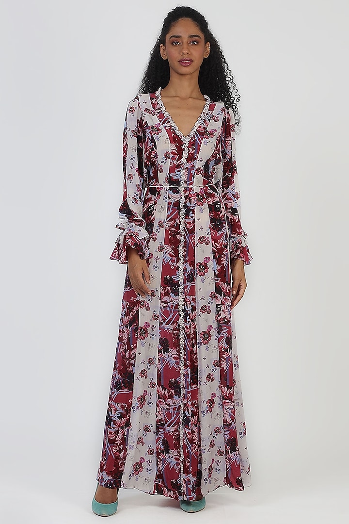 Maroon Printed Maxi Dress by Geisha Designs at Pernia's Pop Up Shop