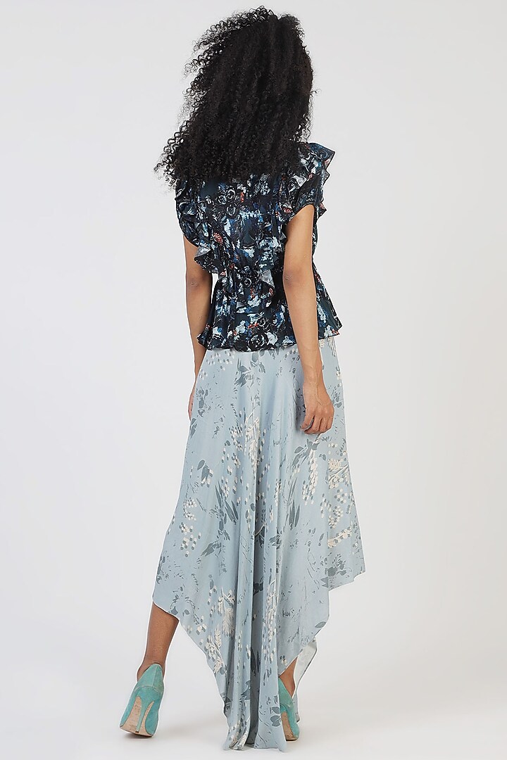 Blue Printed Midi Skirt by Geisha Designs at Pernia's Pop Up Shop