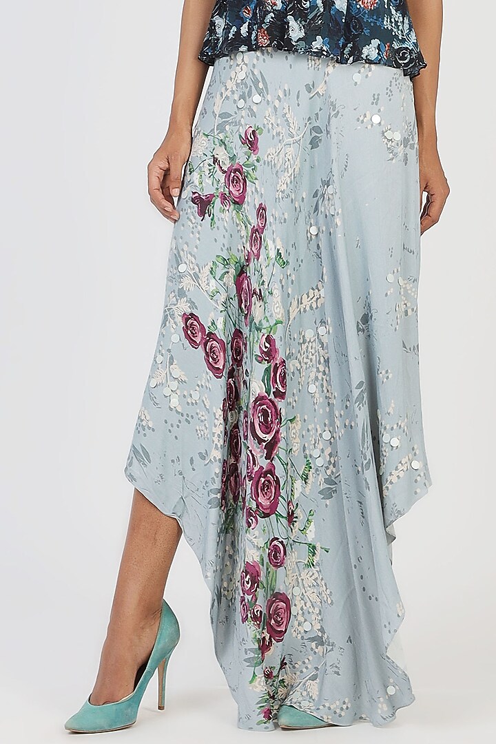 Blue Printed Midi Skirt by Geisha Designs at Pernia's Pop Up Shop