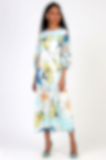 Blue Embroidered Maxi Dress by Geisha Designs