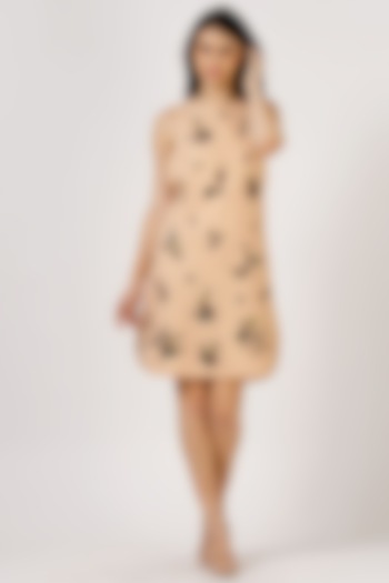 Beige Embroidered Shift Vacation Dress by Geisha Designs at Pernia's Pop Up Shop