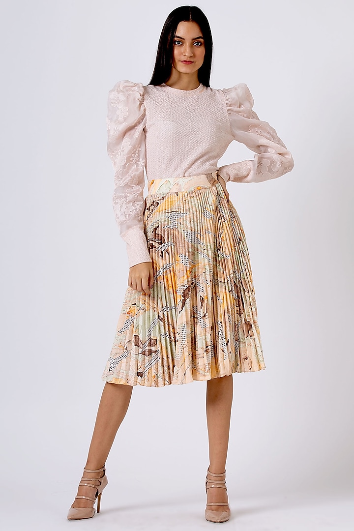 Beige Pleated Skirt by Geisha Designs
