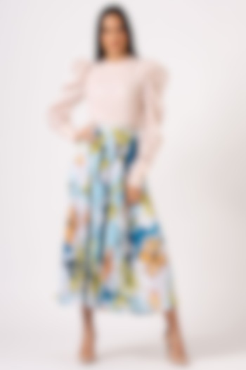 Blue Floral Pleated Skirt by Geisha Designs