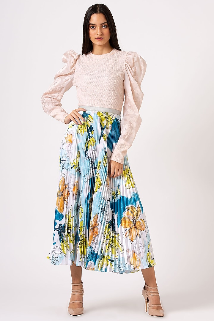 Blue Floral Pleated Skirt by Geisha Designs at Pernia's Pop Up Shop