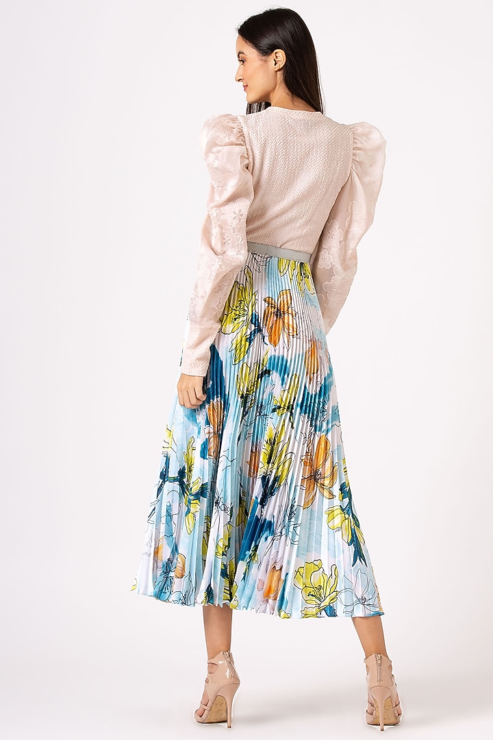 Blue Floral Pleated Skirt by Geisha Designs at Pernia's Pop Up Shop
