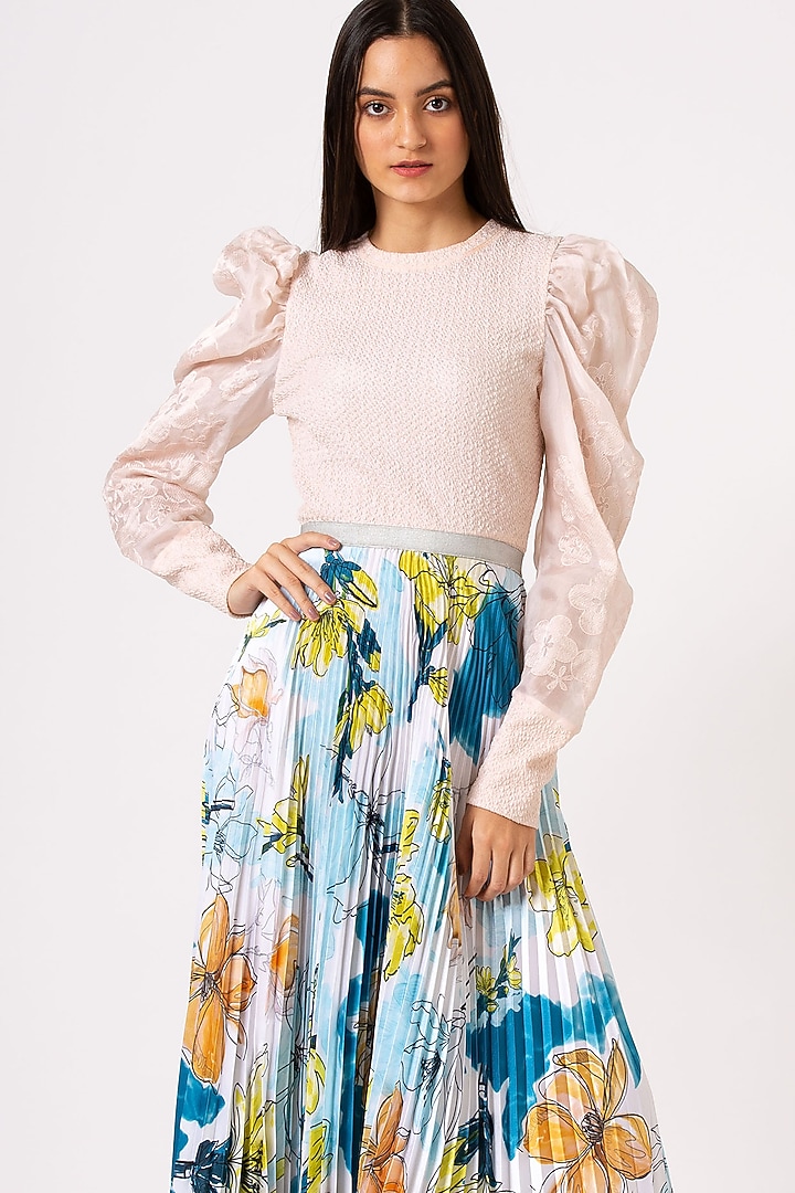 Blue Floral Pleated Skirt by Geisha Designs at Pernia's Pop Up Shop