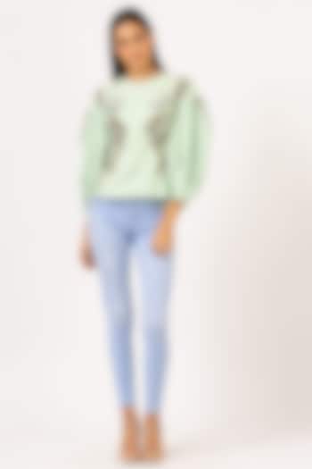 Sea Green Embroidered Blouse by Geisha Designs at Pernia's Pop Up Shop