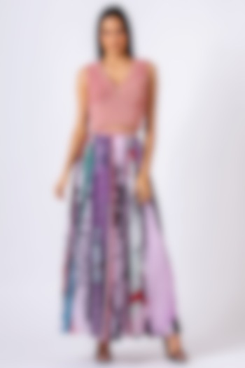 Purple Pleated Floral Skirt by Geisha Designs