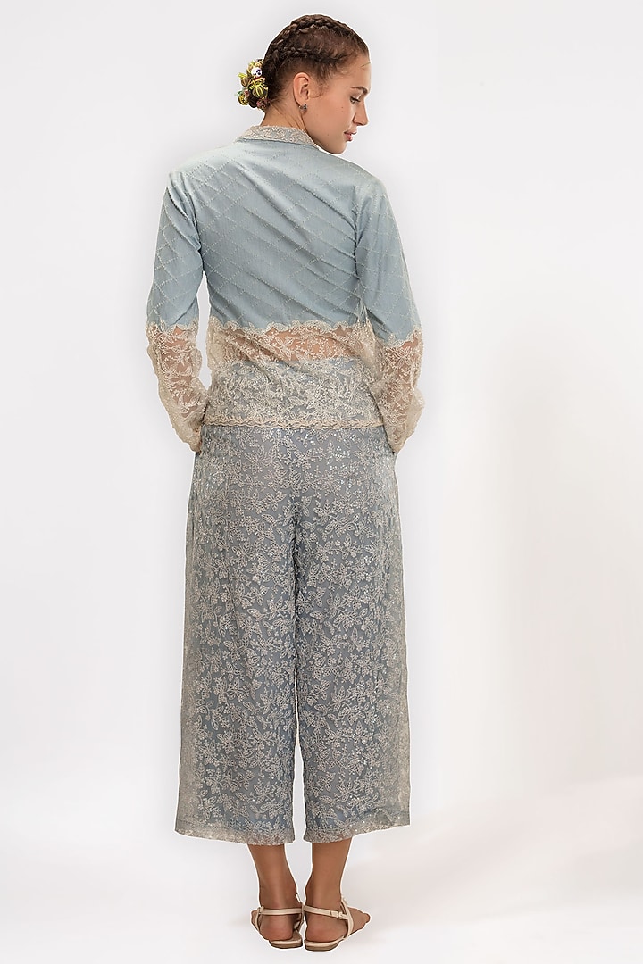 Blue Embroidered Sheet Shirt by Geisha Designs at Pernia's Pop Up Shop